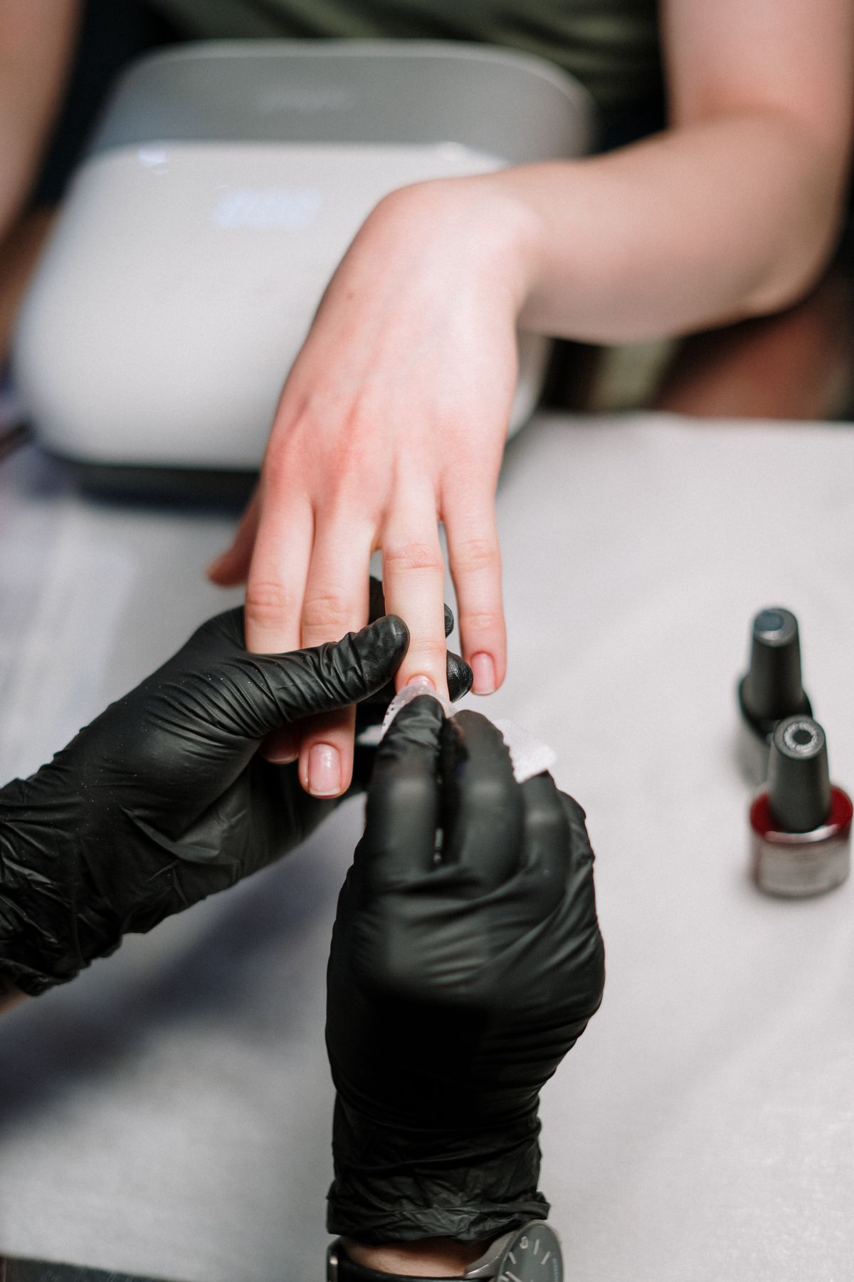 Manicure in progress at Jazzy Nails, Slidell